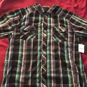 Green, white and black button up